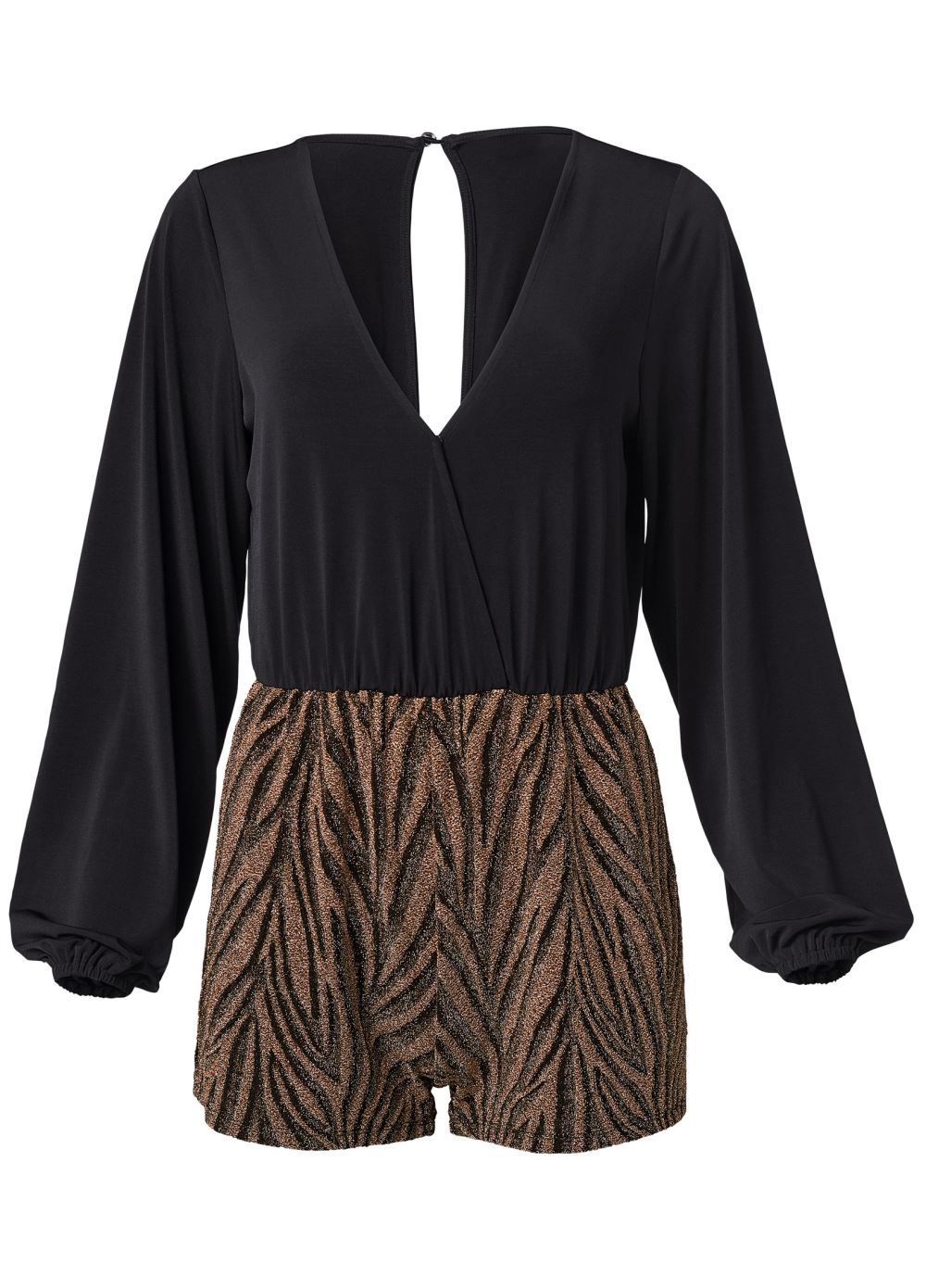 Venus Plus Size Animal Print Shimmer Romper in Black Multi