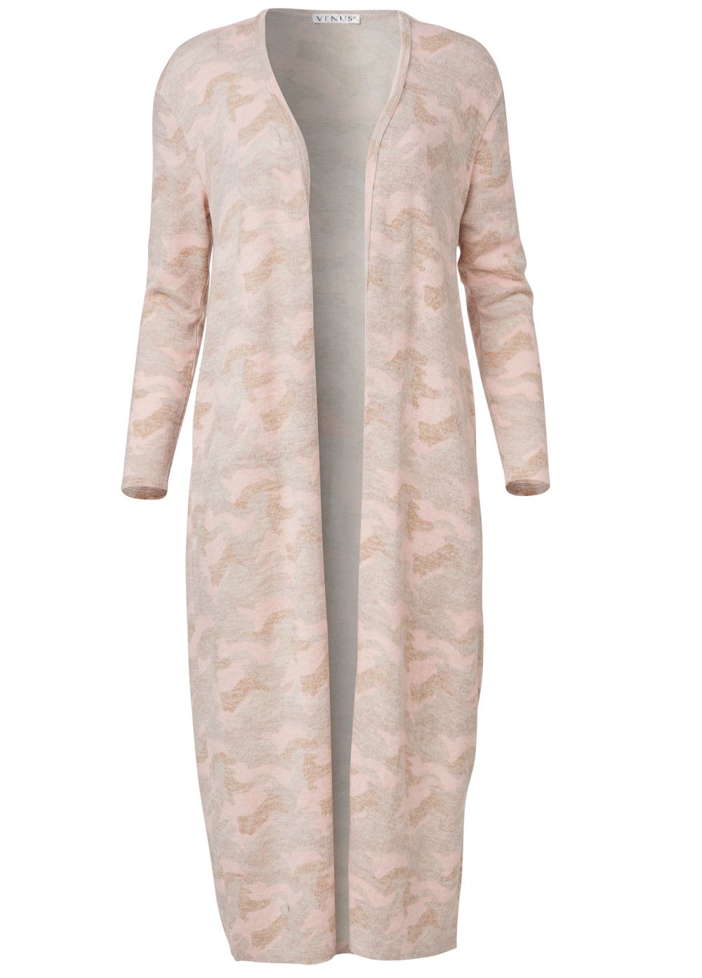 Venus Plus Size Cozy Hacci Duster in Pink Multi