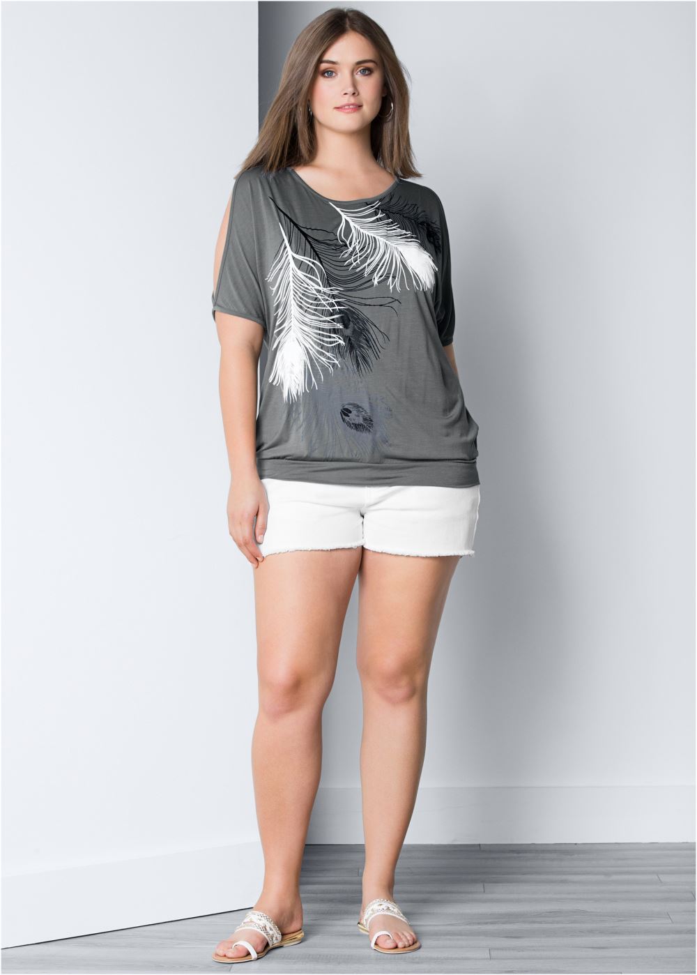 Venus Plus Size Feather Cold-Shoulder Tee
