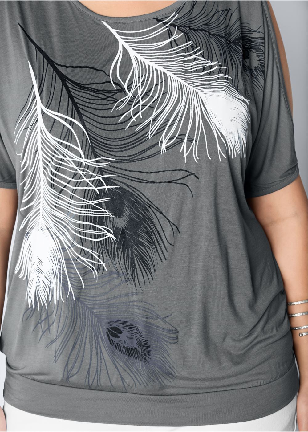 Venus Plus Size Feather Cold-Shoulder Tee