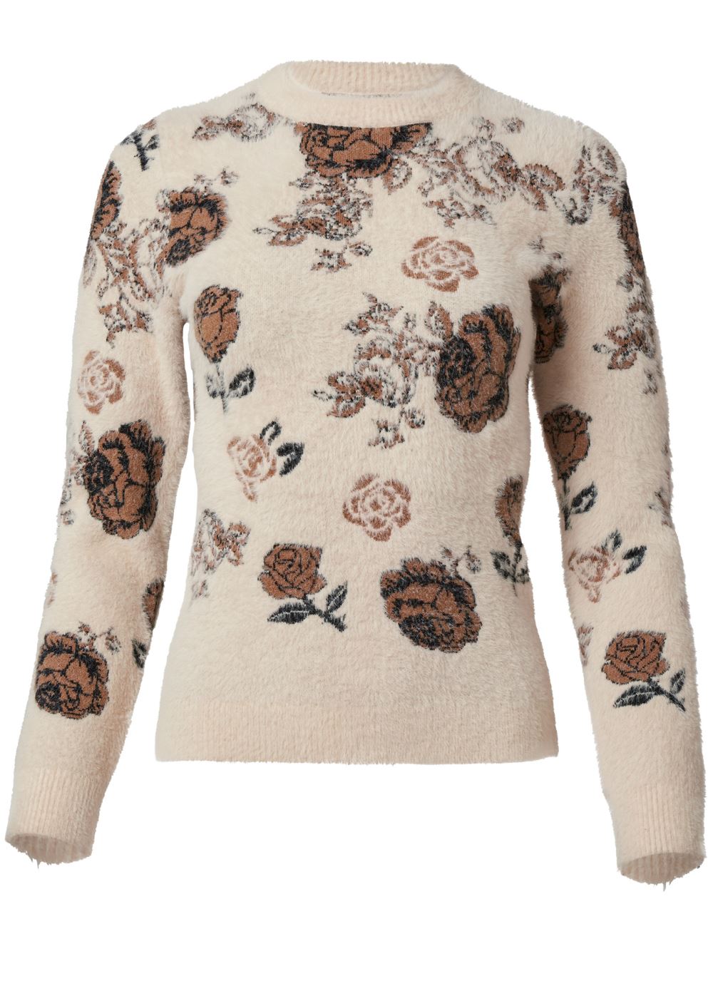 Venus Plus Size Eyelash Rose Print Sweater in White Multi