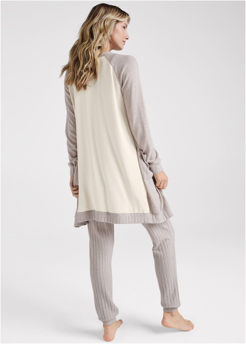 Venus Plus Size Ribbed Hacci Cardigan in Taupe