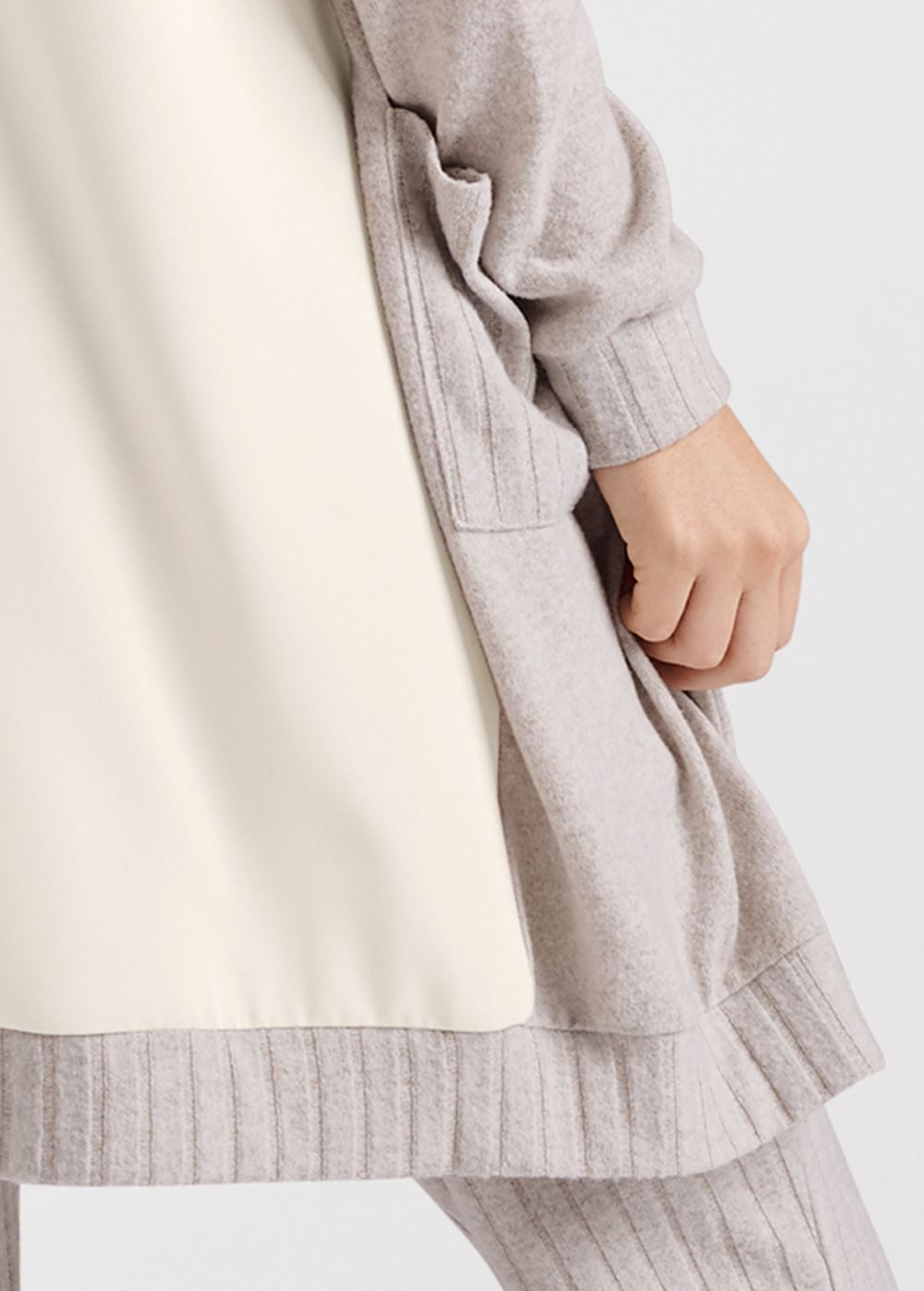 Venus Plus Size Ribbed Hacci Cardigan in Taupe