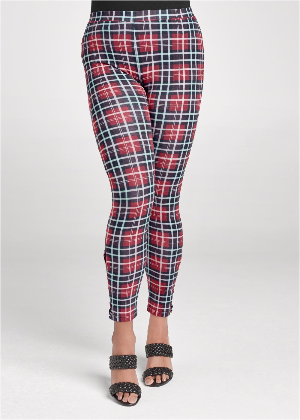 Venus Plus Size Ankle Detail Leggings in Red Multi