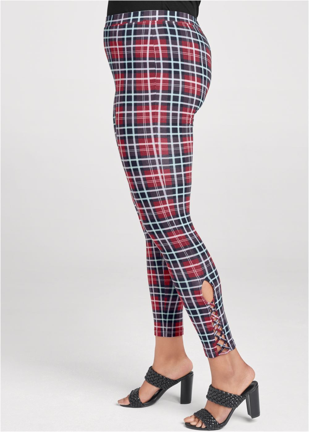 Venus Plus Size Ankle Detail Leggings in Red Multi