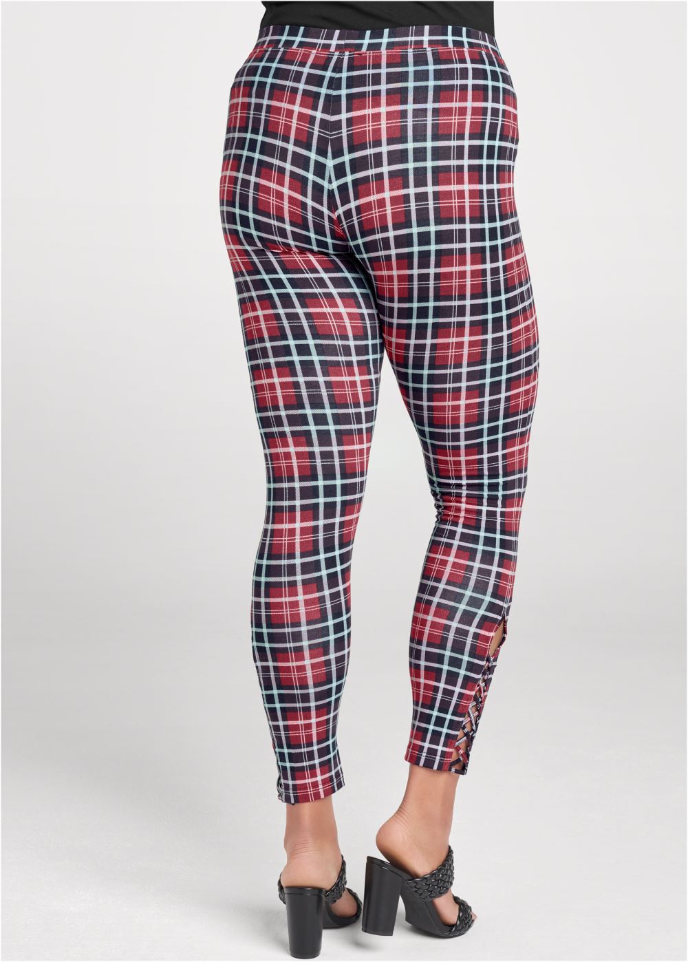 Venus Plus Size Ankle Detail Leggings in Red Multi