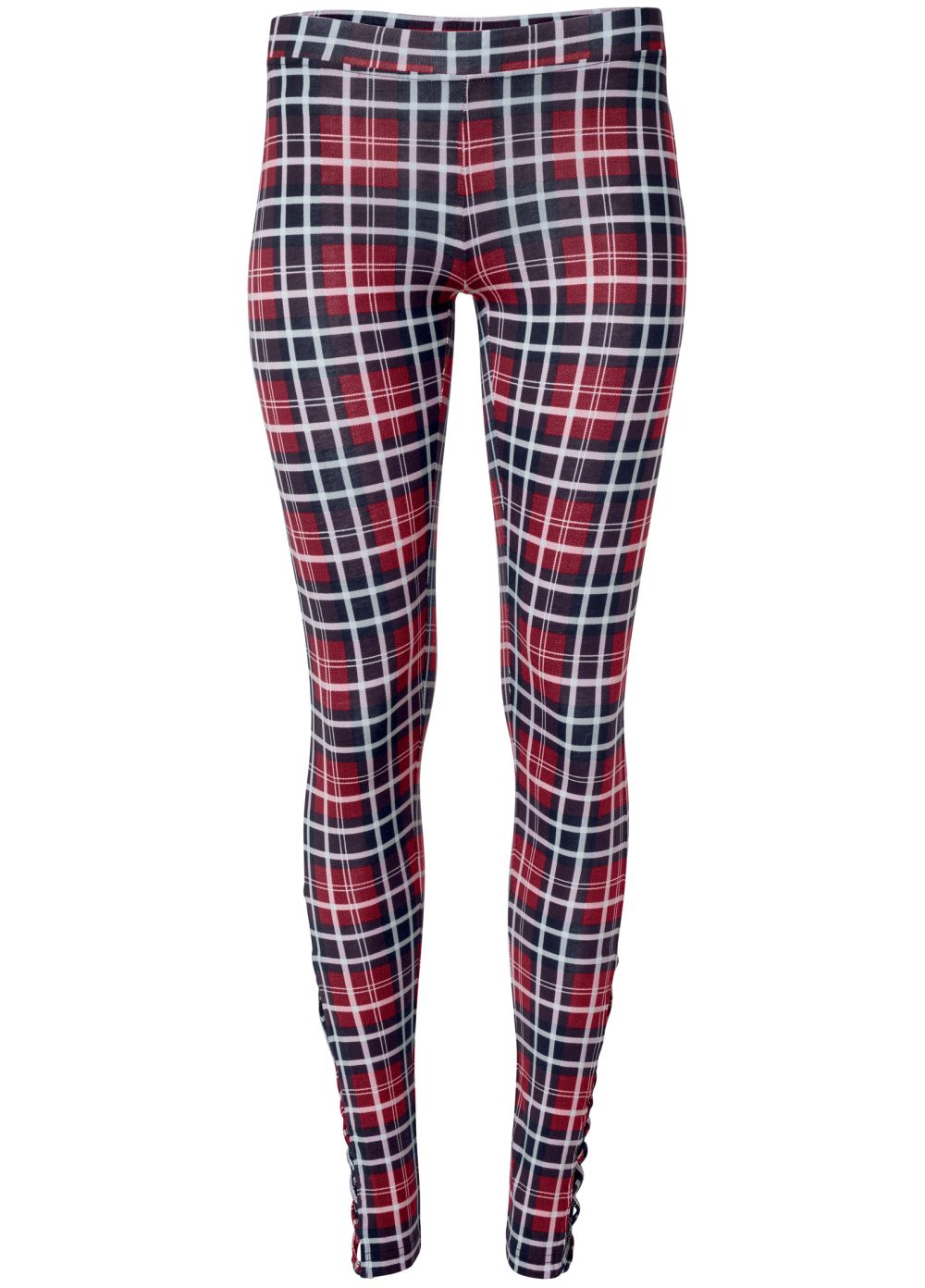 Venus Plus Size Ankle Detail Leggings in Red Multi