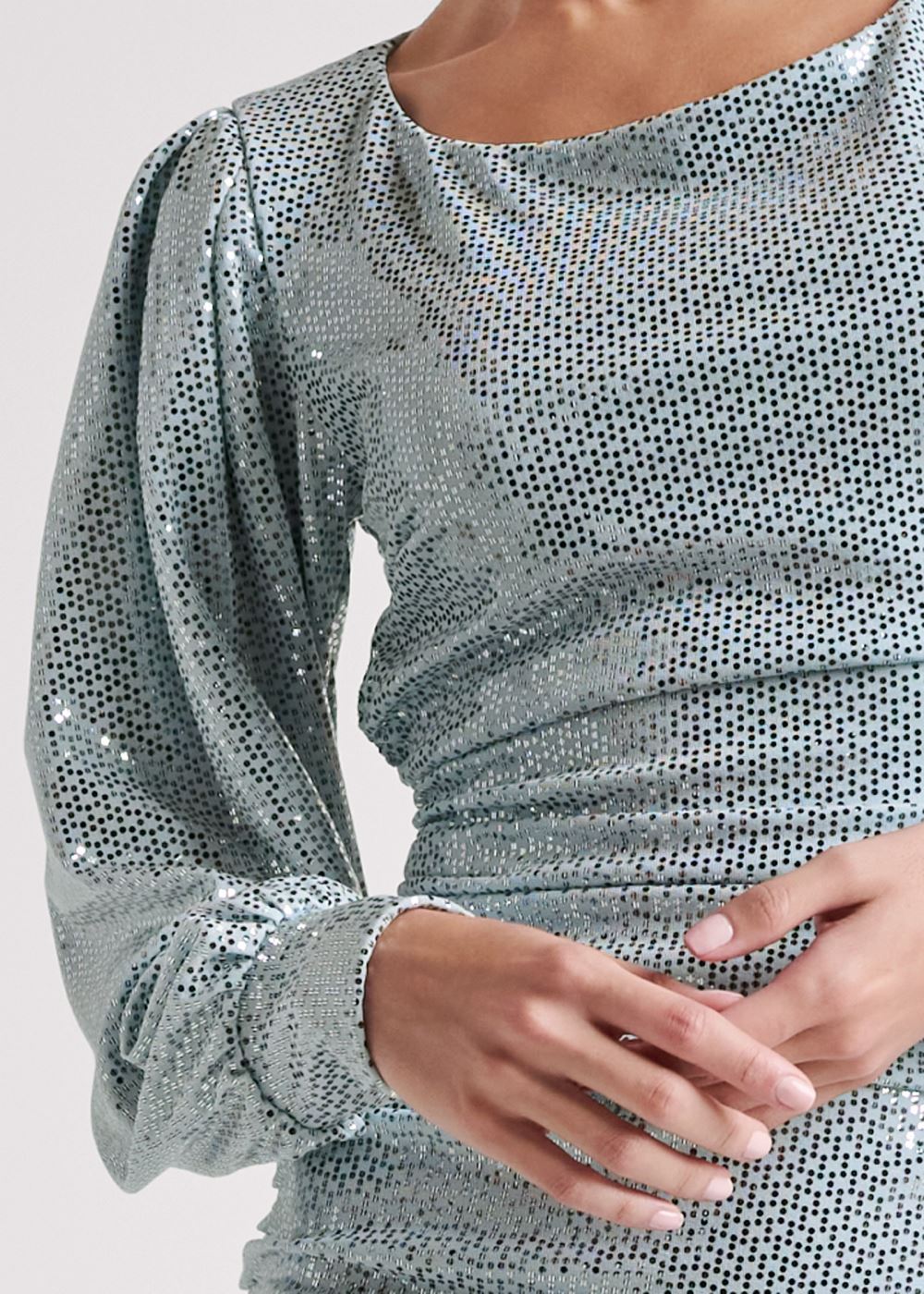 Venus Blue Metallic OPEN-BACK SHIMMER DRESS