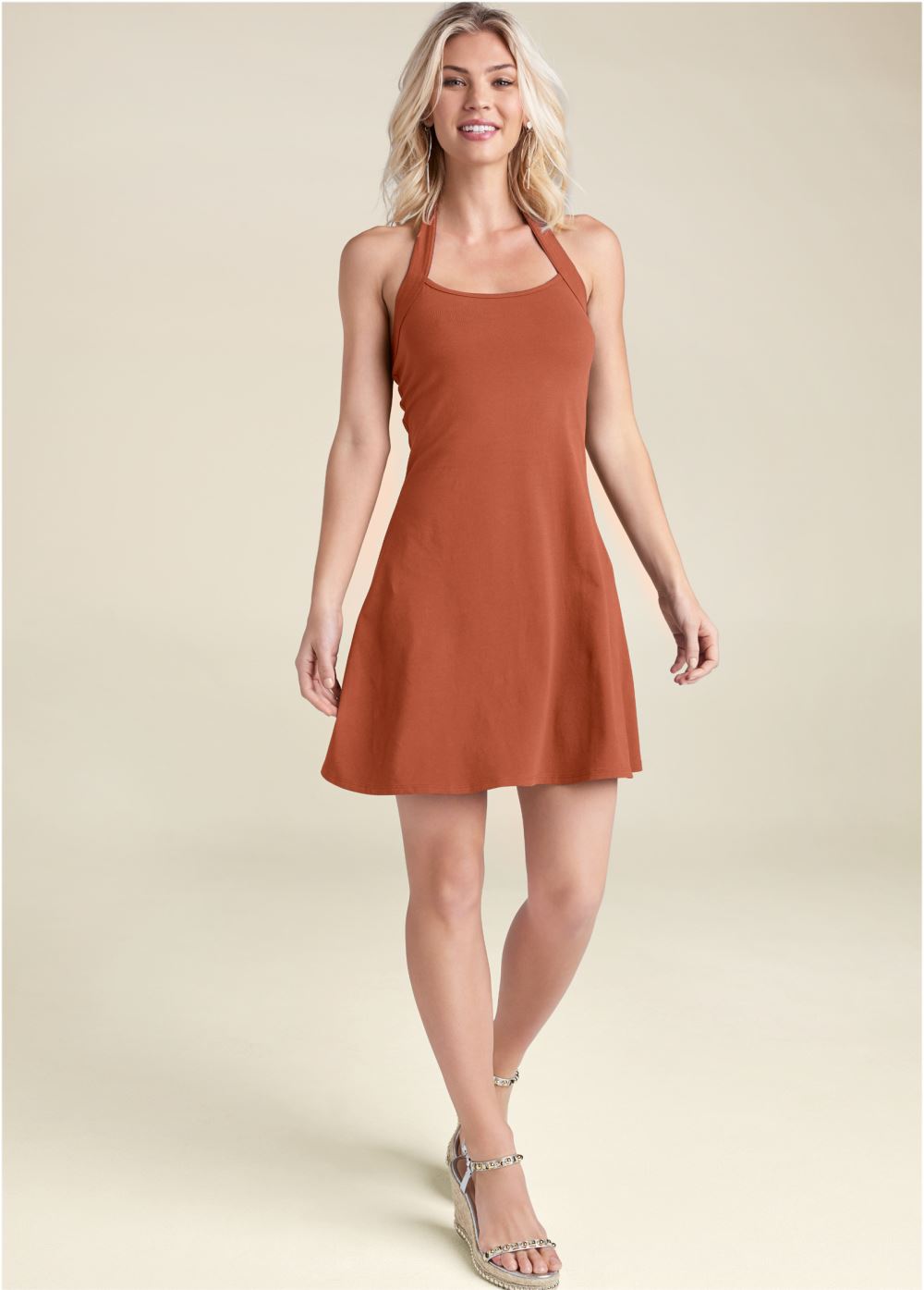 Venus Burnt Orange Halter Neck Dress
