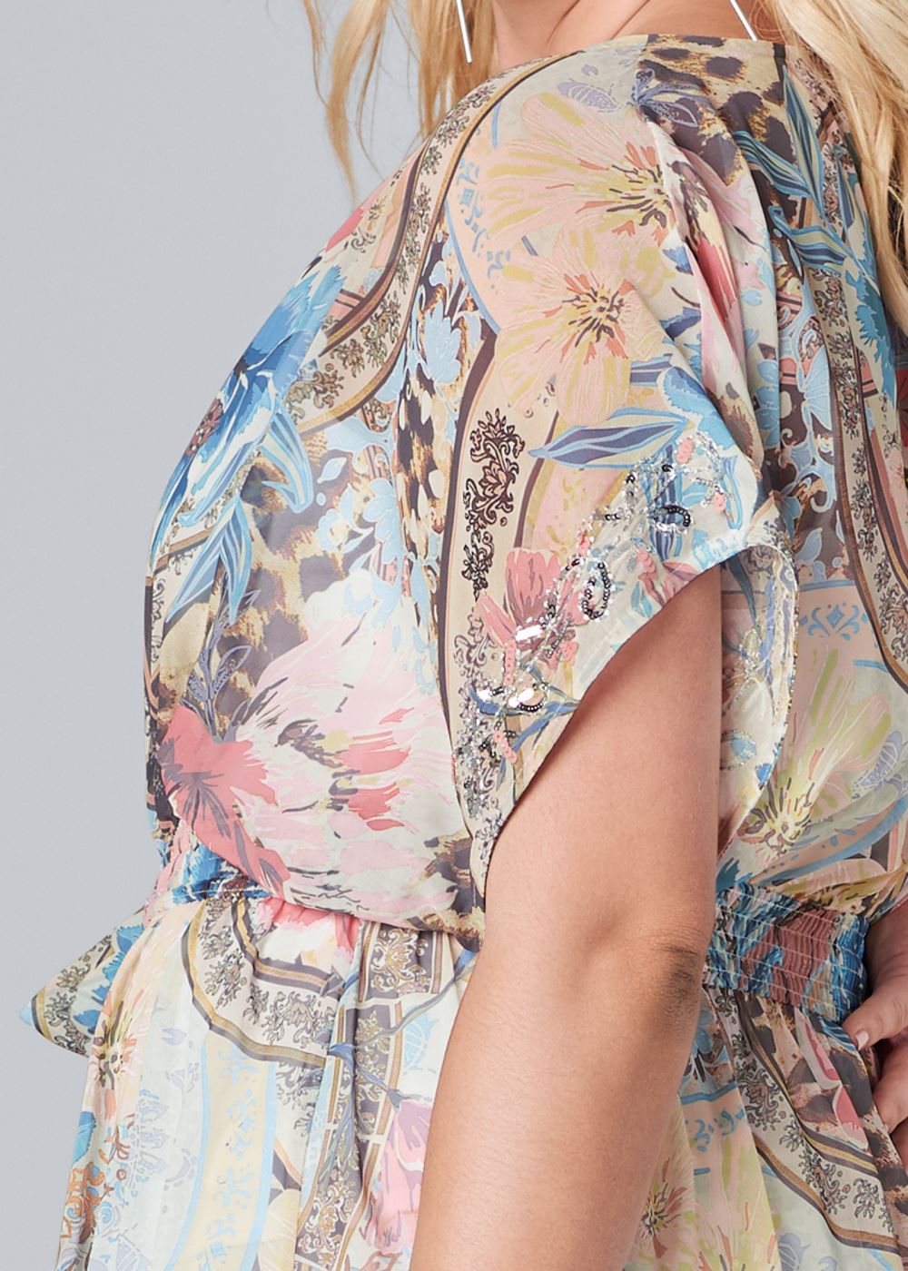 Venus Plus Size Embellished Floral And Paisley Print Maxi Top