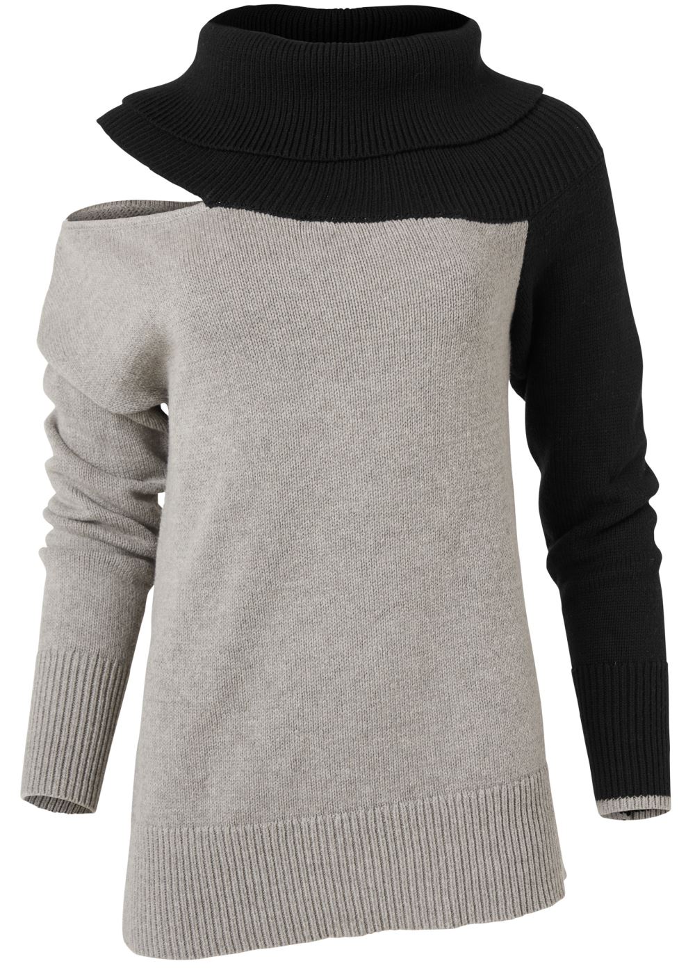 Venus Plus Size One-Shoulder Sweater in Grey & Black