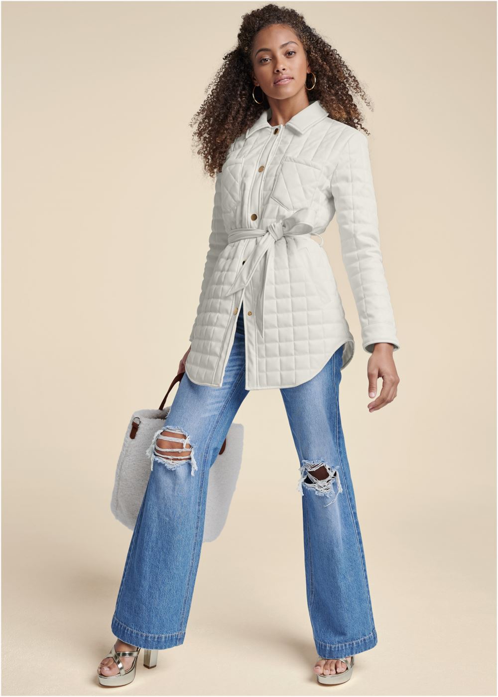 Venus Faux-Leather Shacket in White