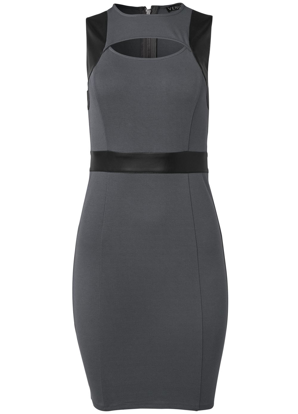 Venus Grey & Black Faux Leather Detail Bodycon Dress