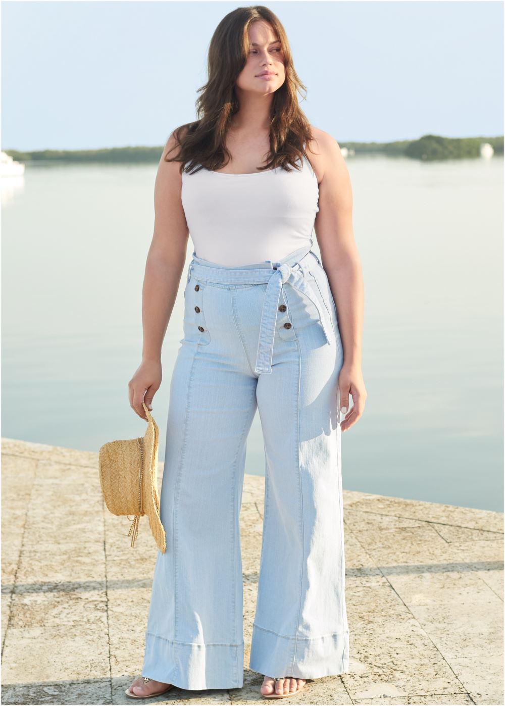 Venus Plus Size Flare Leg High Waist Jeans in Light Wash