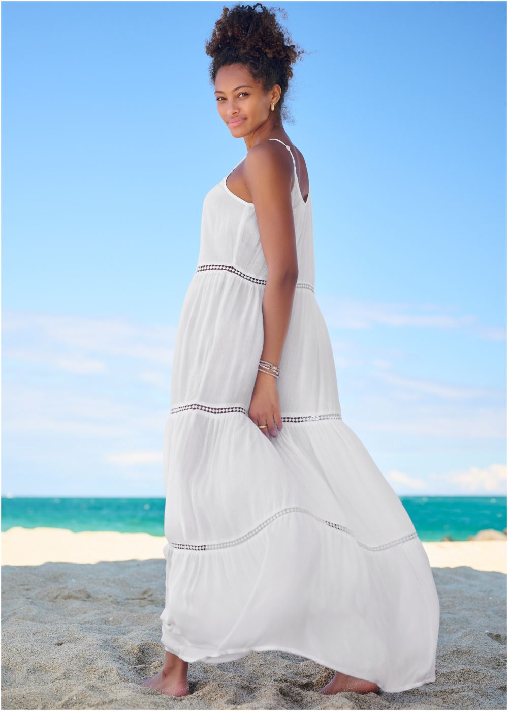 Venus Eyelet Maxi Cover-Up Dress in Pearl White