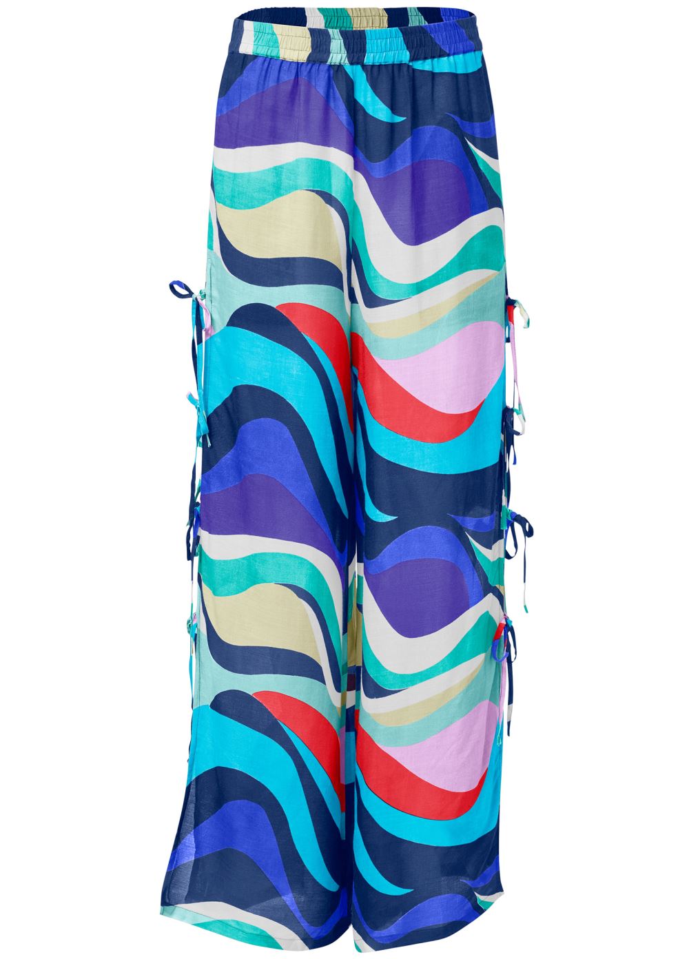 Venus Split Tie-Side Elastic Pants in Pastel Waves