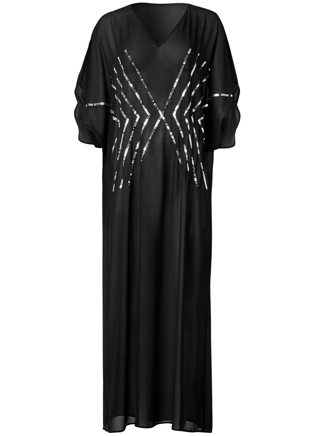 Venus Sequin Maxi Caftan in Black Beauty