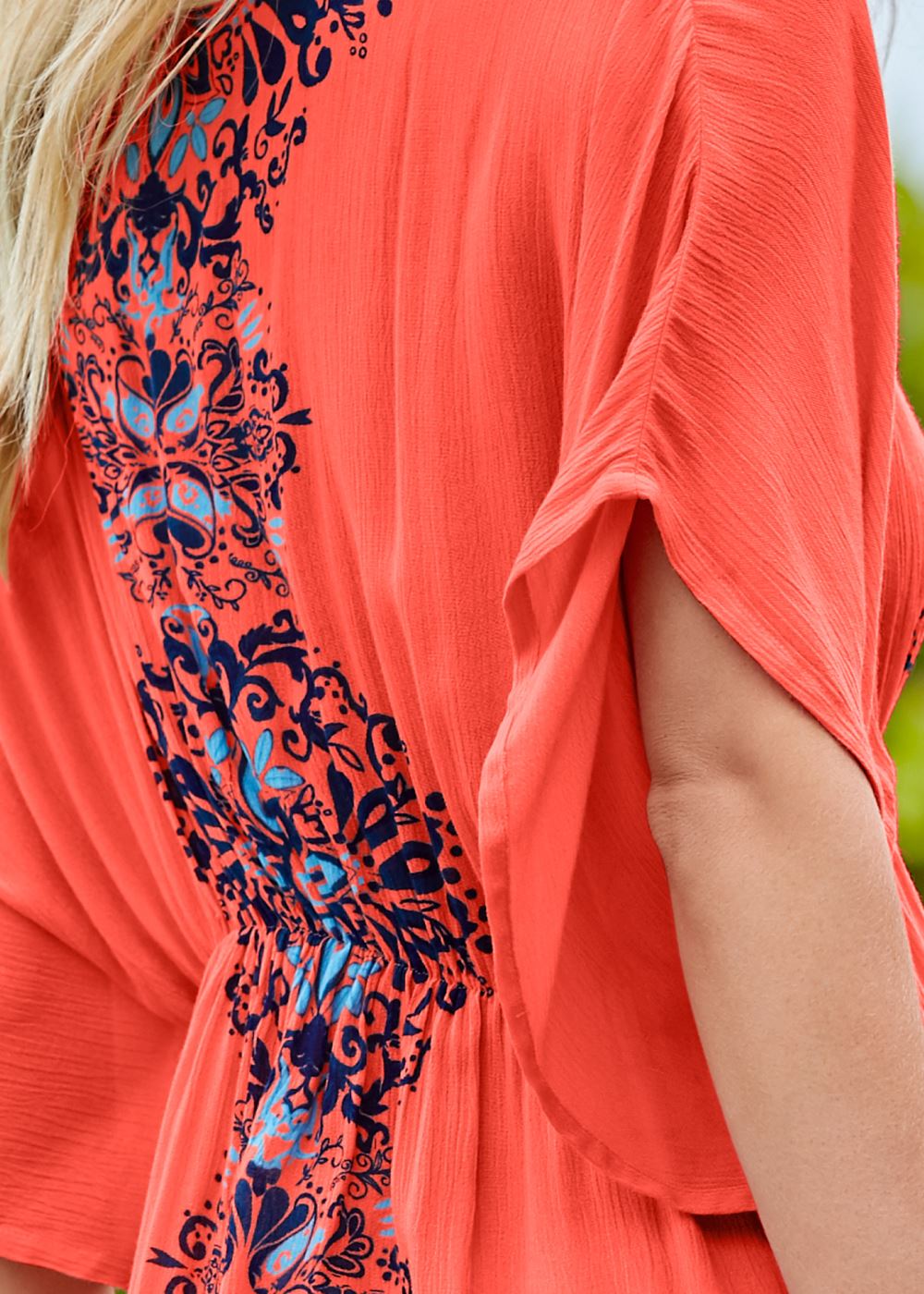 Venus Tassel Detail Cover-Up in Coral & Navy Blue