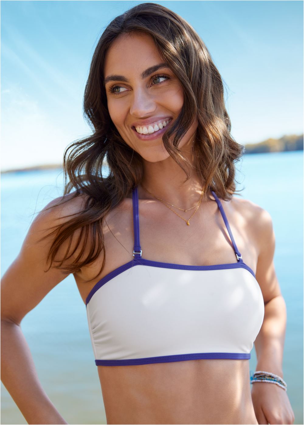 Venus Bandeau Lace-Up Top Bikini - White,Cobalt Blue,Black Beauty