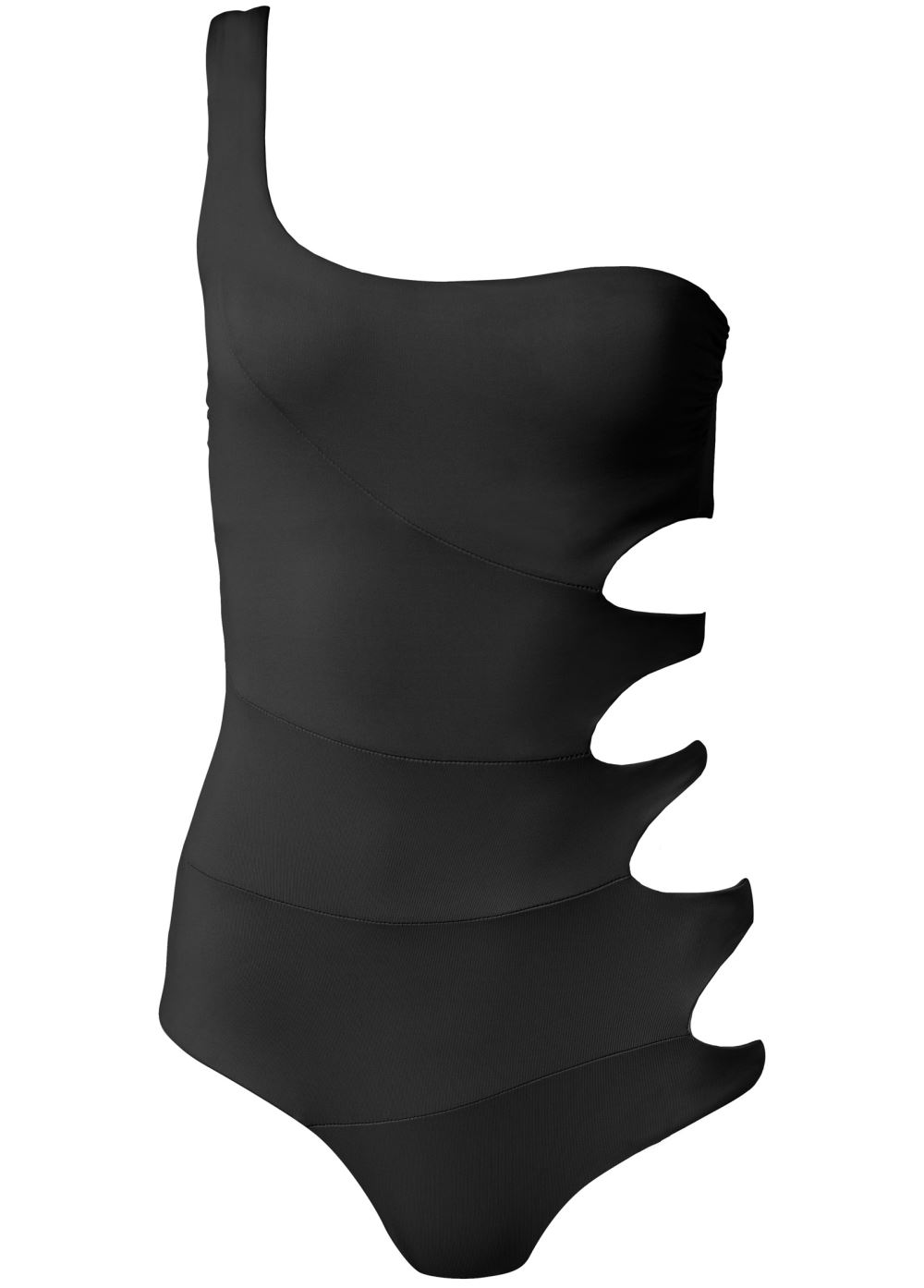 Venus One-Shoulder Ring One-Piece Swimsuit in Black Beauty