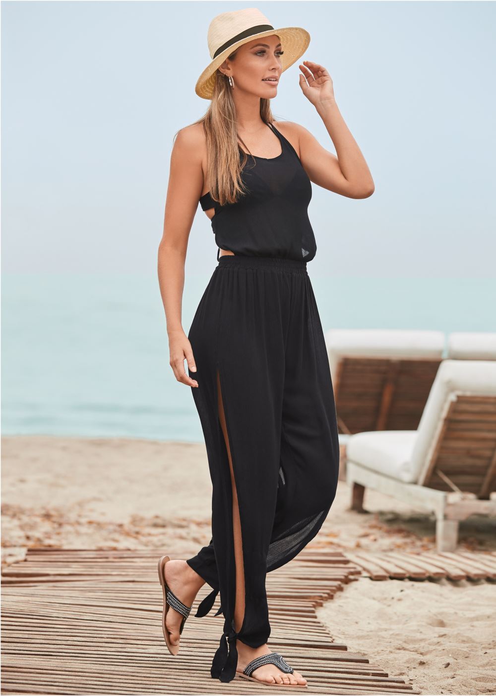 Venus Strappy Back Cover-Up Jumpsuit in Black