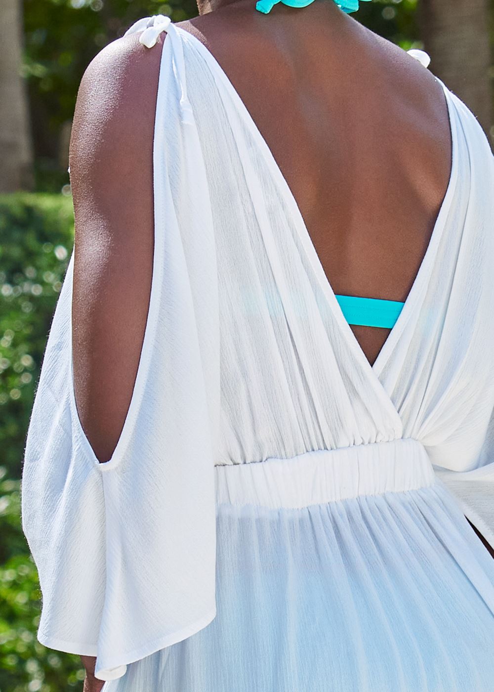 Venus Cold-Shoulder Drape Maxi in Pearl White