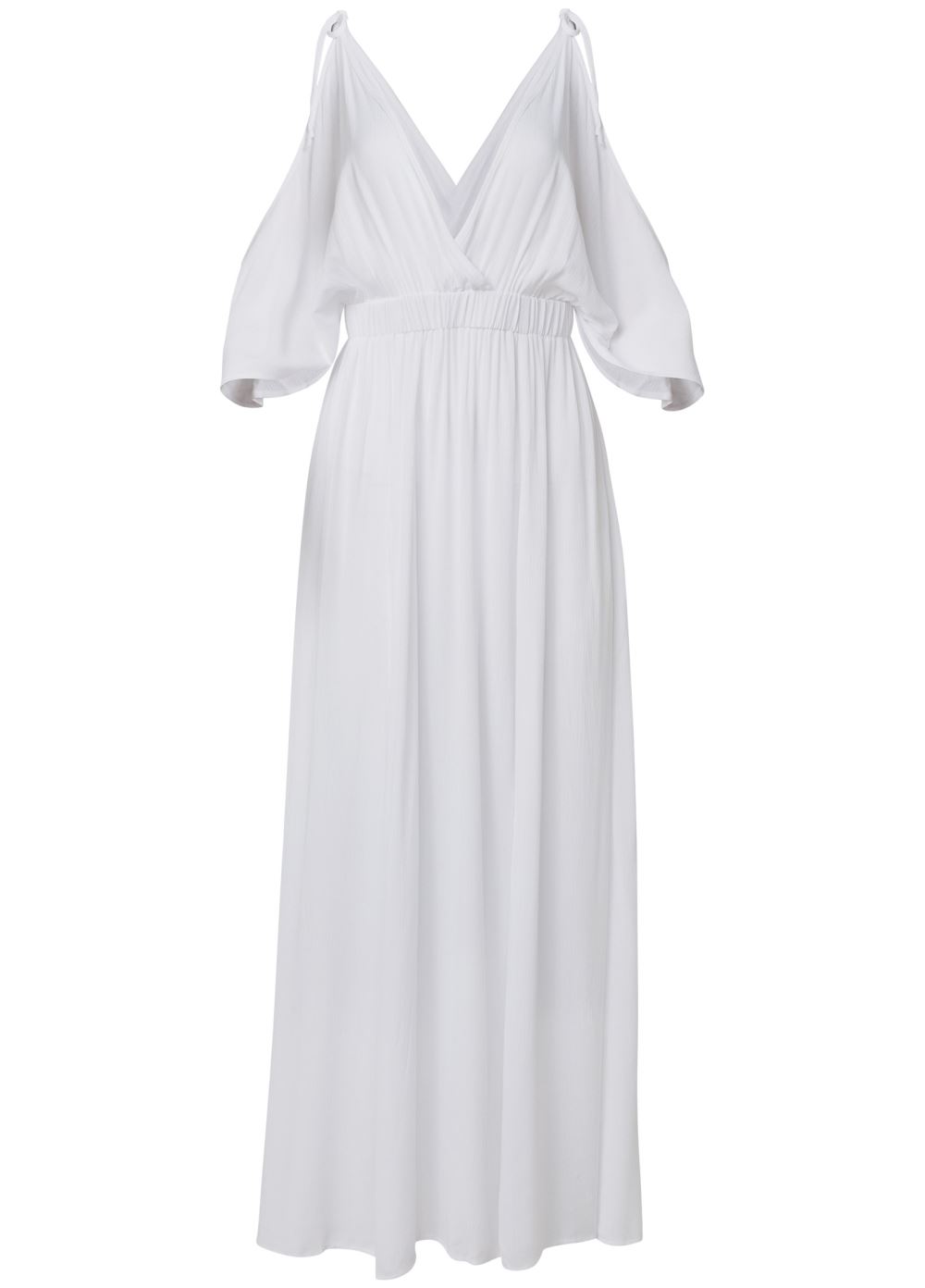 Venus Cold-Shoulder Drape Maxi in Pearl White